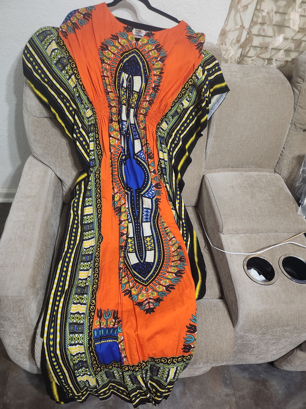Vibrant Orange & Blue Dashiki-Style Women's Dress